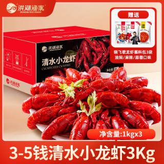洪湖渔家 清水小龙虾（3-5钱净虾2.7kg）3kg送晓飞歌料包 无添加26年新虾