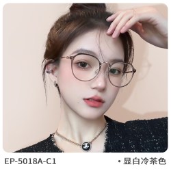 目戲 目戏冷茶色眼镜近视女可选变色防蓝光度数可配蔡司眼镜框镜架5018