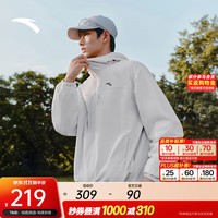 安踏 防泼水加绒夹克 | 通勤保暖防风外套男秋冬季连帽软壳衣加厚茄克 晨雾灰 -1 L (男175)