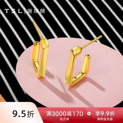 谢瑞麟 黄金耳钉5D硬金工艺几何线条足金耳饰计价XR277