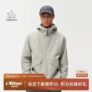 蓝岐 户外无氟防泼水内里压胶轻薄外套连帽软壳夹克男 滇池夜黑 XL