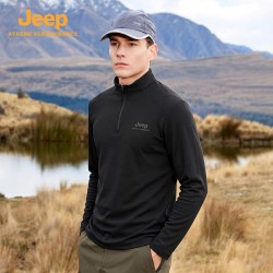 Jeep 半拉链立领长袖T恤男户外休闲运动上衣跑步骑行弹力打底衫