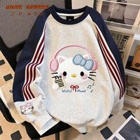 百亿补贴：女童冬季韩版仿插肩刺绣三条动漫圆领女孩卫衣卡通中大童加绒上衣