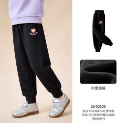 巴布豆 儿童加绒卫裤女童冬季长裤外穿中大童女孩裤子秋冬款