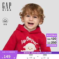 Gap 男幼童小童 秋季新款卡通图案抓绒连帽卫衣 红色 100 cm(2-3岁)