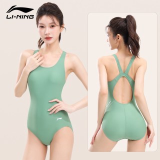 李宁 三角连体泳衣 女款 深芽绿