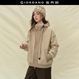 佐丹奴 设计系列冬季圈圈呢拼接女士棉服抽绳连帽棉衣外套女士