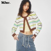 MLMRoutletsv MLMR多巴胺穿搭女条纹针织衫甜辣小上衣糖果色开衫毛衣