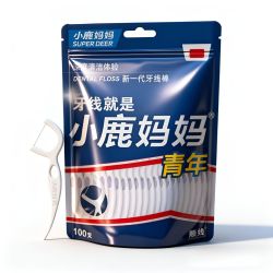小鹿妈妈 超细牙线棒 3袋(共300支) 附赠随身盒