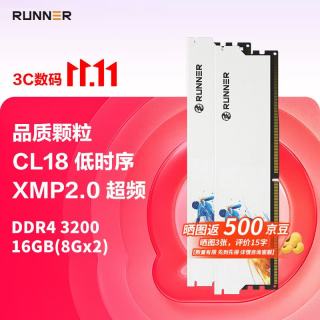 奔跑者 瞬影 DDR4 3200MHz 16GB(8G×2) 台式机内存条 白色