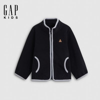 Gap 男幼童小童 秋新品加绒小熊刺绣休闲圆领卫衣 黑色 110 cm (4-5岁)