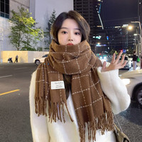 有只绵 新款虚线大格子围巾女秋冬季韩版简约百搭学生情侣保暖围脖潮