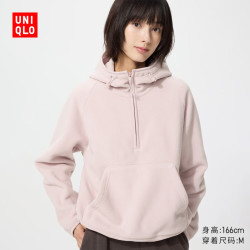 优衣库 摇粒绒半拉链连帽套头衫女装487604 11 粉红色 L