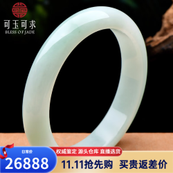 可玉可求 保价11.11 冰底翡翠玉手镯女士 阳绿玉镯子 寓意福满平安 C6768