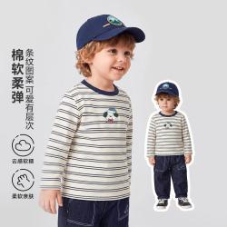 迷你巴拉 男女童宝宝棉弹条纹长袖T恤打底衫亲肤舒适上衣秋新款