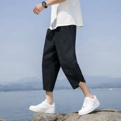 月伊纺 夏季新款棉麻七分裤男亚麻马裤青年百搭100%纯棉休闲裤男哈伦裤
