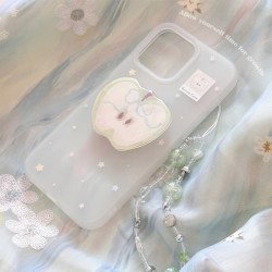 花小匣青苹果支架适用苹果16promax手机壳iphone15小众涂鸦14磨砂17挂链 透白 青半果星星