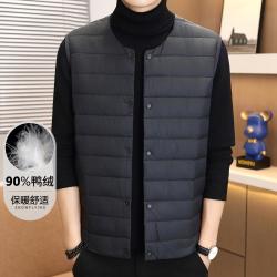 雪中飞 男士羽绒马甲男轻薄款圆领单排扣羽绒服短款男