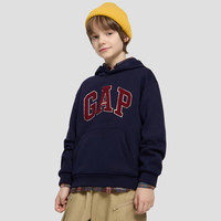 Gap 男女童秋季logo抓绒宽松连帽卫衣 海军蓝