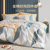 乐蜗家纺 全棉印花四件套 1.5米床 床单款 （被套200*230cm）