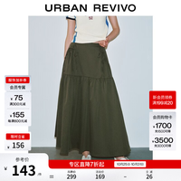 UR UR2026夏季新款女装都市潮流工装百搭抽褶高腰半裙UYU560029+ 深棕绿 S