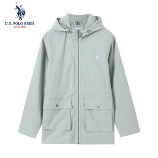 U.S. POLO ASSN. 夹克女秋冬连帽工装外套女士宽松休闲潮流收腰中长款高级感上衣