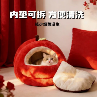 瓜洲牧 猫窝加厚通用 红苹果窝-双倍填充PP棉 M-55*50*40cm