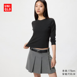 优衣库 圆领短T恤/长袖女装487579 09 黑色 2XL