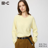 优衣库 羊绒V领休闲针织衫女装男装合作款毛衣毛衫487931 41 杏黄色 M