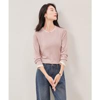 欧莎 春秋女式休闲圆领拼接假两件长袖打底衫内搭t恤上衣