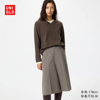 优衣库 可机洗V领针织衫女装毛衣毛衫486320 38 深褐色 M