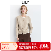 LILY 2026冬新款设计感假两件绞花麻花休闲圆领针织开衫外套女短款 705浅驼 M /165