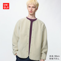 优衣库 防风仿羊羔绒摇粒绒开衫/长袖男装489569 30 浅米色