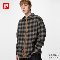 优衣库 法兰绒格子衬衫/长袖男装女装/衬衣空调衫486602 09 黑色 M