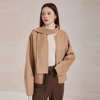雅莹 EP雅莹 100%纯羊毛可拆卸围巾夹克外套茧型短款
