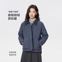 佐丹奴 秋冬保暖时尚灯芯绒拼接翻领女士棉服菱形格梭织棉衣外套女士