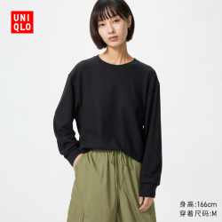优衣库 柔软针织摇粒绒圆领套头衫/长袖女装抓绒T恤479609 487592 487592/09黑色 L