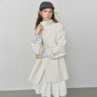 范思蓝恩 英伦设计感立领风衣外套女装撞色宽松休闲短款上衣