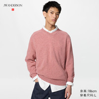 优衣库 柔软绵羊毛V领针织衫/长袖男装女装合作款毛衣毛衫486086 12 桃红色 M