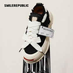 SMILEREPUBLIC 经典黑色低帮开口笑增高厚底帆布鞋 黑色 37