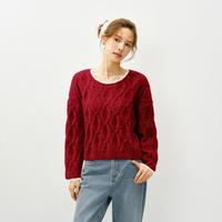森马 韩系复古针织毛衣女26春季短款通勤绞花上衣花边复古文艺针织衫