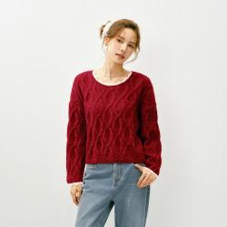 森马 韩系复古针织毛衣女26春季短款通勤绞花上衣花边复古文艺针织衫
