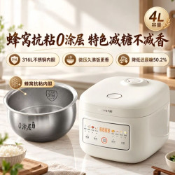 九阳 蜂窝抗粘0涂层电饭煲电饭锅3-5人家用4升低减糖米饭锅不锈钢