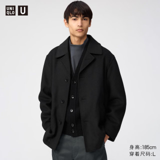 优衣库 486818 羊毛混纺 黑色 S 短大衣