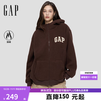 Gap 786507 仿羊羔绒拉链连帽卫衣 棕色 L