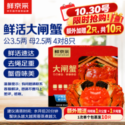 鲜京采 鲜活大闸蟹 公蟹3.5两 母蟹2.5两 4对8只 去绳足重 蟹类螃蟹生鲜礼盒