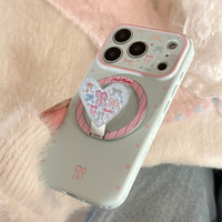 花小匣闪粉磁吸支架适用iphone 16pro苹果17手机壳女生13蝴蝶结18 冰岛蓝磁吸 冰莓糖结【光油】