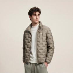 DKNY 秋冬鸭绒男士羽绒服休闲开衫方块格羽绒服男