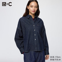 优衣库 牛仔宽松衬衫式茄克/长袖水洗产品女装合作款衬衣492123 69 藏青色 M