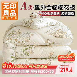 无印良品 A类里外全棉新疆棉花被春秋棉被子双人纯棉被芯200*230cm6斤